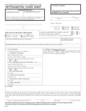 Philadelphia Court of Common Pleas Petition/Motion Cover Sheet