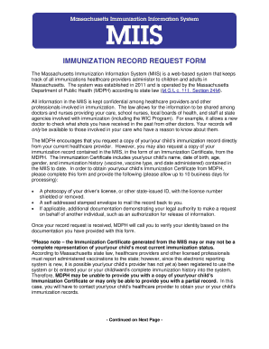 Massachusetts Immunization Record Request Form