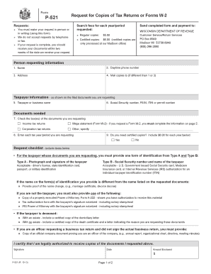Wisconsin P-521 Request for Copies of Tax Returns or Forms W-2