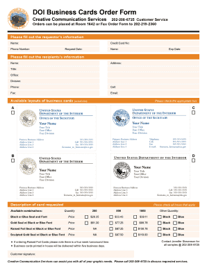 DOI Business Cards Order Form