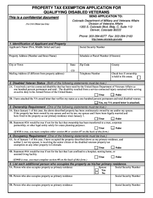 Colorado Disabled Veterans Property Tax Exemption Application