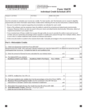 Colorado Individual Credit Schedule 2015