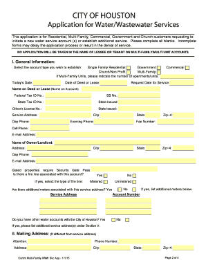 City of Houston Commercial Multi-Family Water/Wastewater Service Application