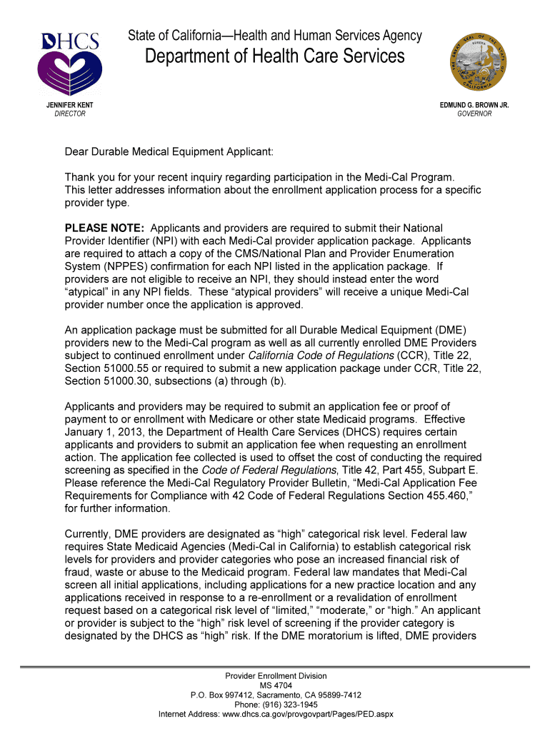 Fillable Online files medical ca MediCal Durable Medical Equipment Provider Application