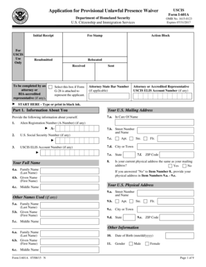 USCIS Form I-601A Application for Provisional Unlawful Presence Waiver