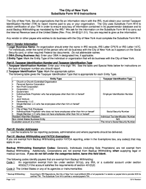 City of New York Substitute Form W-9