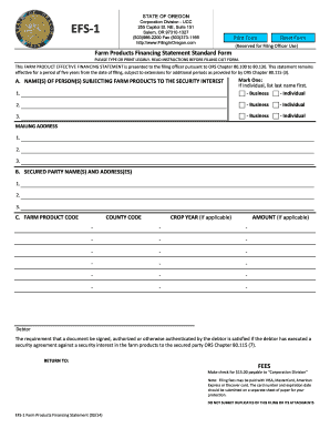 Oregon Farm Products Financing Statement