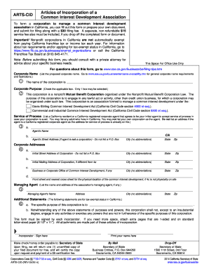 California Articles of Incorporation for Common Interest Development