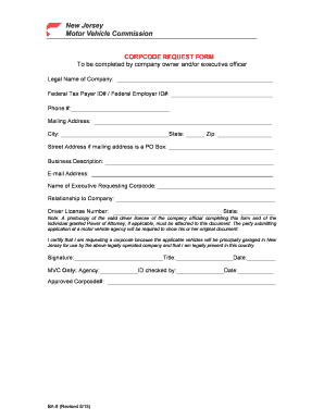 Corpcode Request Form
