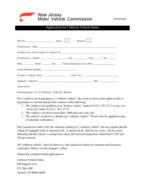 New Jersey Collector Vehicle Status Application