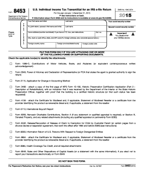 IRS Form 8453 Transmittal for e-file Return