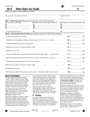 California Schedule S 2013 Other State Tax Credit