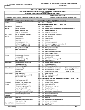 Civil Case Cover Sheet Addendum