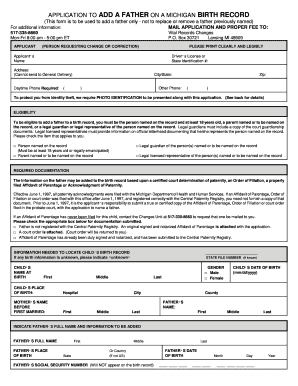 Michigan Birth Record Father Addition Application