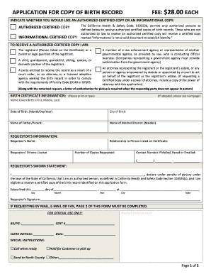 California Birth Record Application