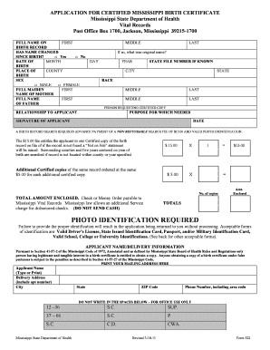 Mississippi Birth Certificate Application