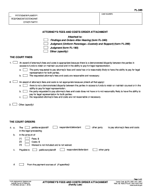 California Attorney's Fees and Costs Order Attachment