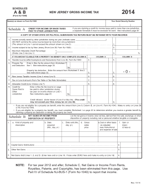 New Jersey Gross Income Tax Schedule A & B 2014
