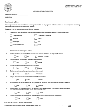 SBA Counseling Evaluation Form