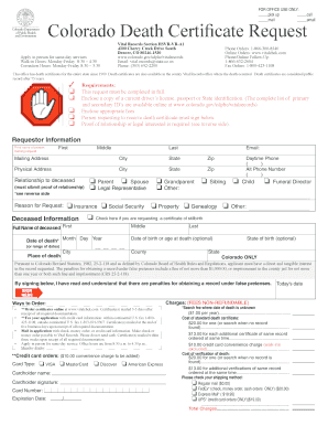 Colorado Death Certificate Request