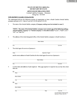 South Carolina LLC Articles of Organization