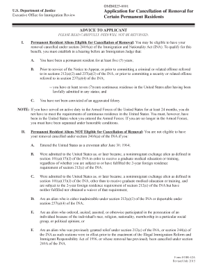 US DOJ Application for Cancellation of Removal for Permanent Residents