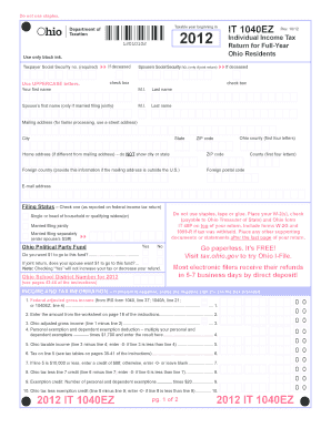 Ohio IT 1040EZ Form 2012