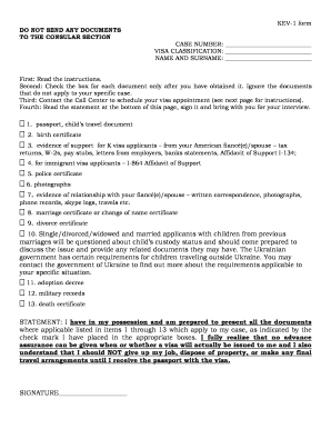 KEV-1 Visa Application Form