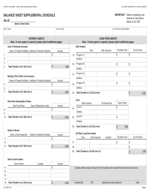 California Balance Sheet Supplemental Schedule