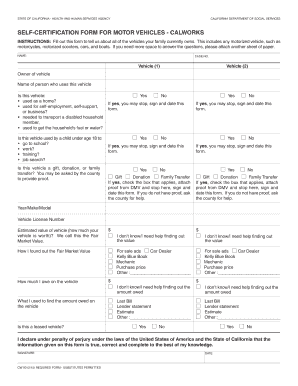 California CalWORKs Vehicle Self-Certification Form