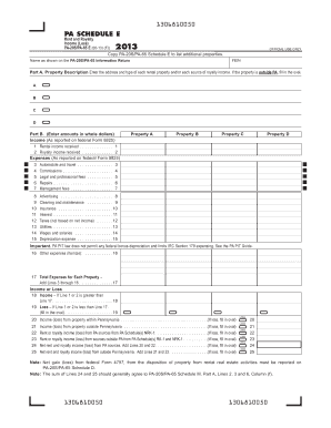 Pennsylvania Schedule E for Rent and Royalty Income
