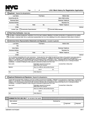 LIC4 Work History for Registration Application