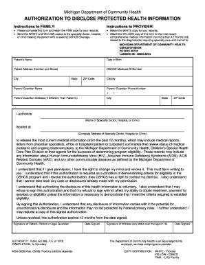 Michigan Authorization to Disclose Protected Health Information