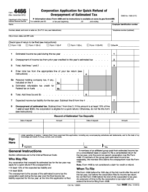Corporation Application for Quick Refund of Overpayment of Estimated Tax