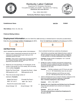 Kentucky Workers Injury Census Form 2013A