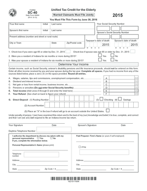 Indiana Unified Tax Credit for the Elderly Form SC-40