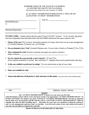 California At-Issue Memorandum Requesting a Trial