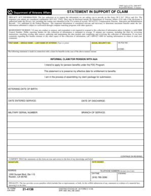 VA Form 21-4138 Statement in Support of Claim