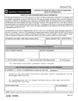 VA Form 10-5345a - Individual's Request for Health Information