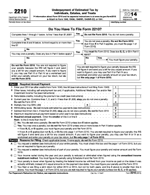 IRS Form 2210 Underpayment of Estimated Tax