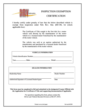 Nebraska Inspection Exemption Certification