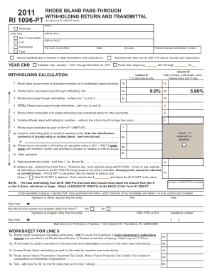Rhode Island Pass-Through Withholding Return and Transmittal