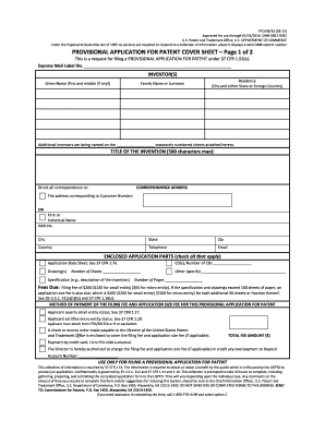 Provisional Application for Patent Cover Sheet