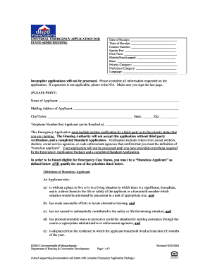 Massachusetts Emergency Housing Application