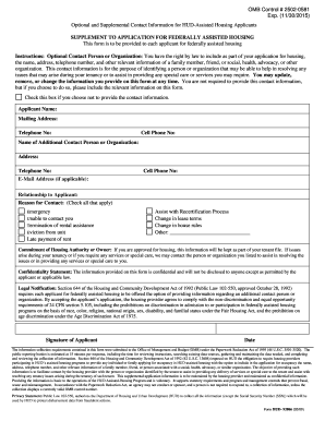 Supplemental Contact Information for HUD-Assisted Housing