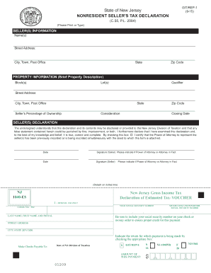 New Jersey Nonresident Seller's Tax Declaration