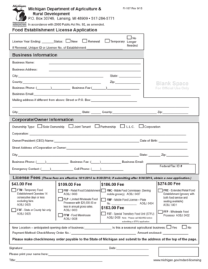 Michigan Food Establishment License Application