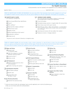 Health Insurance Application Documentation Checklist