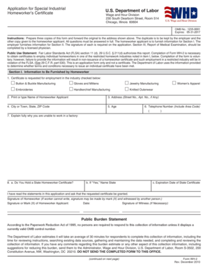 US Homeworker Certificate Application