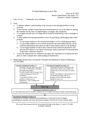 Fillable Online 4th Grade Mathematics Lesson Plan Fax Email Print ...